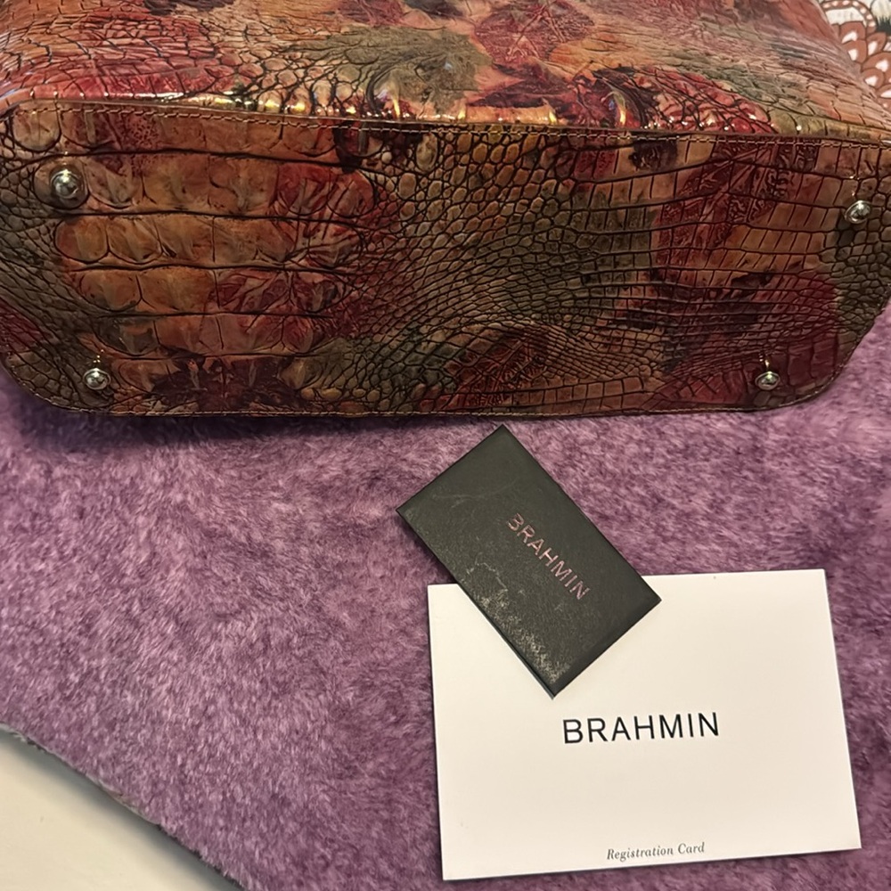 Brahmin Red and Green Shoulder Tote Bag with Textured Design - Picture 5 of 14